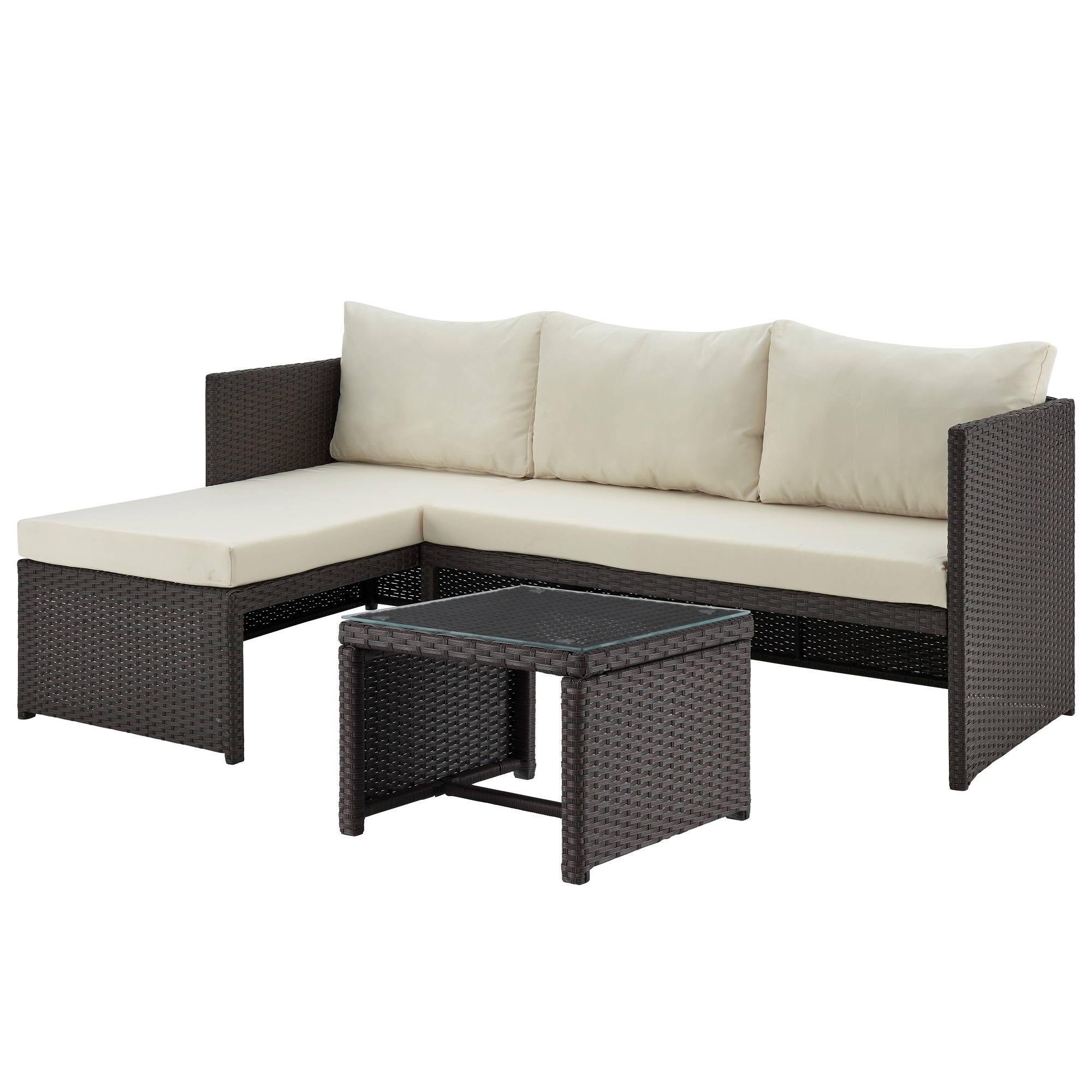 Manhattan Comfort, Menton Steel 2Pc Chair Coffee Table Patio Set Crm, Pieces (qty.) 2 Primary Color Cream, Seating Capacity 3 Model# OD-CV009